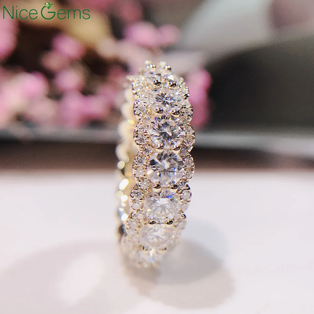 

NiceGems, 14 к, жёлтое золото, кольцо вечности, обручальное кольцо с бриллиантовой огранкой, 4,5ctw, Муассанит, полное кольцо вечности, D Цвет VVS1