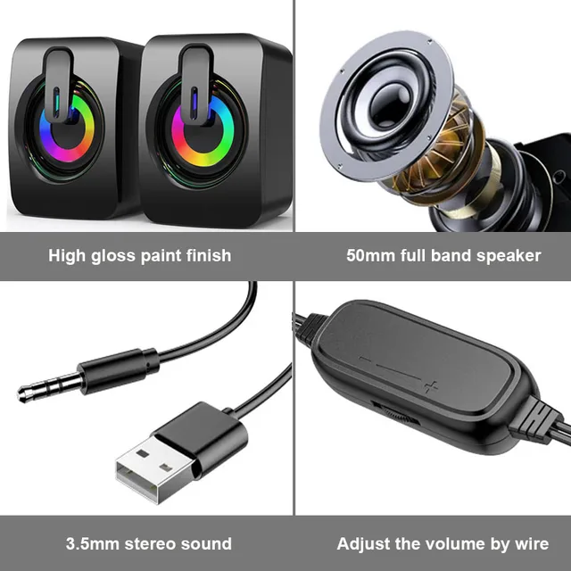 Computer Speakers PC Sound Box HIFI Stereo Microphone USB Wired Caixa De Som with LED Light For Desktop Computer 6