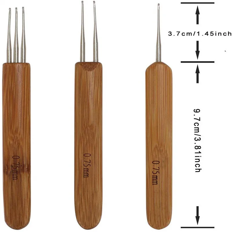 15pcs Dreadlocks Crochet Hook Set for Hair,3pcs Locs Crochet Needle Size 0.75mm Bamboo Handle for Braid Needle and 2pcs Interlocking Tools with Case