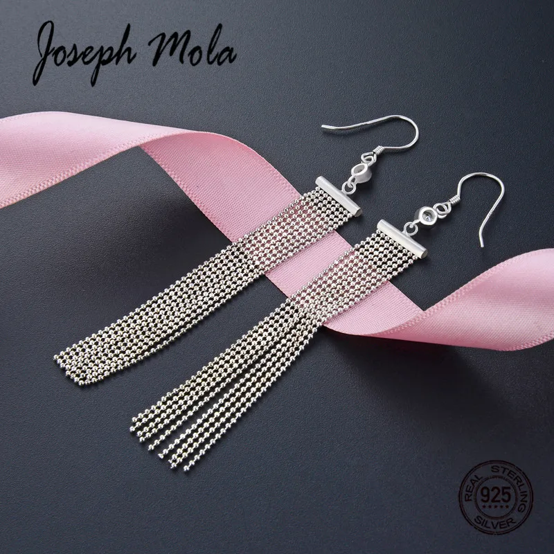 Joseph Mola 925 стерлингового серебра висячие серьги кубический циркон круглый шарик кисточки длинные-серьги для женщин корейский стиль ювелирные украшения