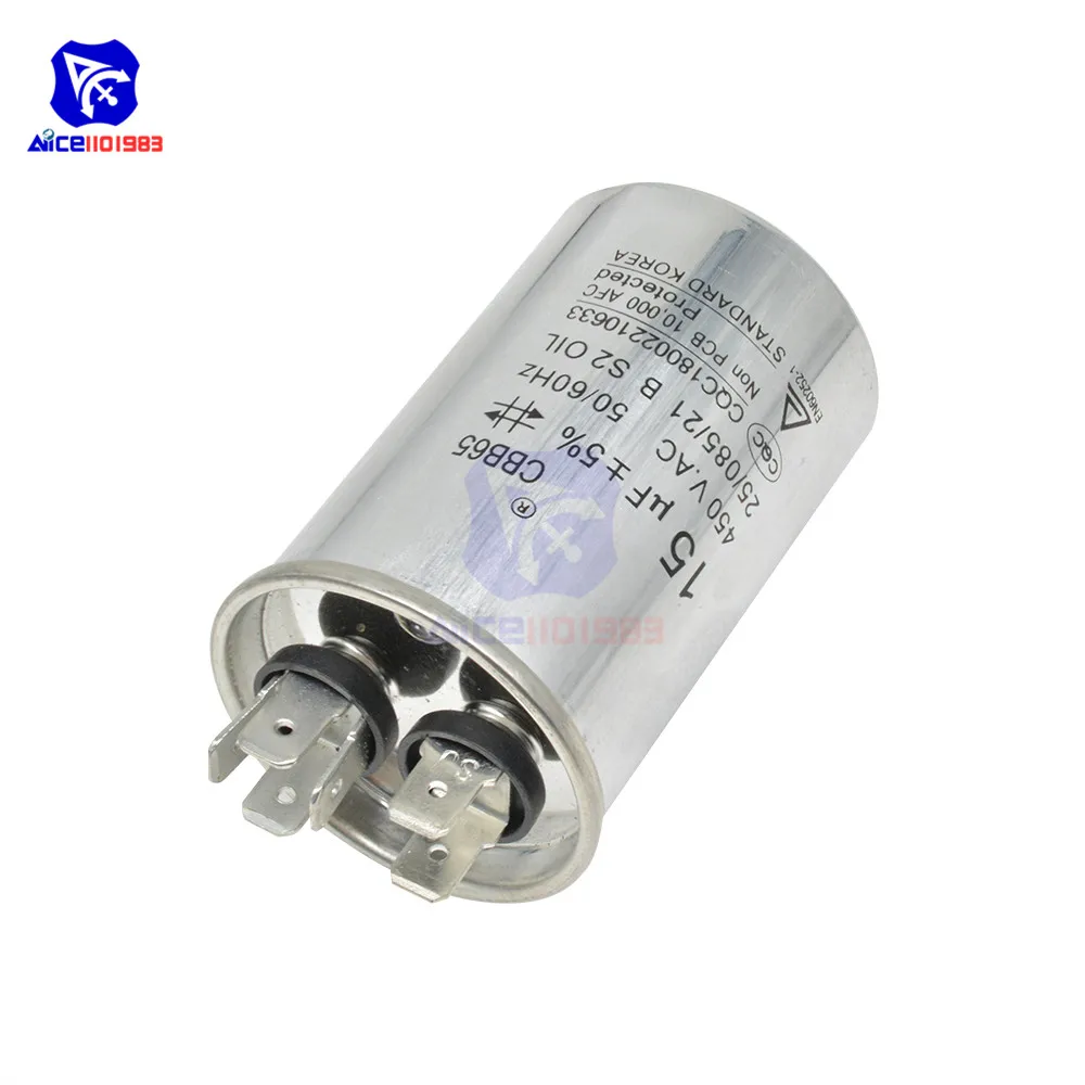 Diymore CBB65 может конденсатор с алюминиевой крышкой, 50/60Hz 450V 15μF ± 5% постоянной ёмкости, универсальный конденсатор кондиционера моторный накопитель переменного тока генератор стиральная машина