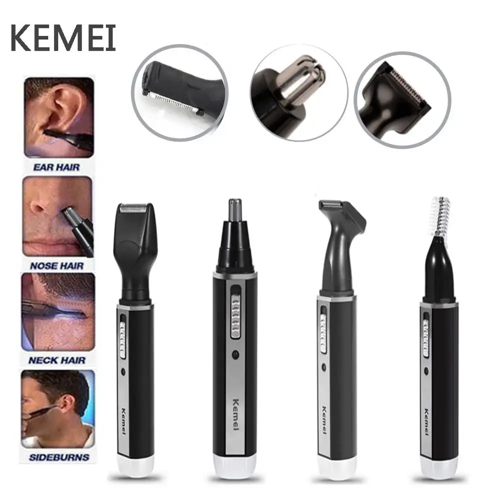 Pаспродажа Kemei 4 в 1 Электрический ушной триммер для носа для мужчин бритва перезаряжаемая эпиляция бровей тример Безопасный Прочный уход за лицом набо...