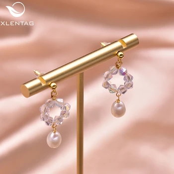 

XlentAg Natural Fresh Water Pearl Drop Earrings For Women Accessories Glass Birthday Gift Romantic Earring Luxury Jewelry GE0956