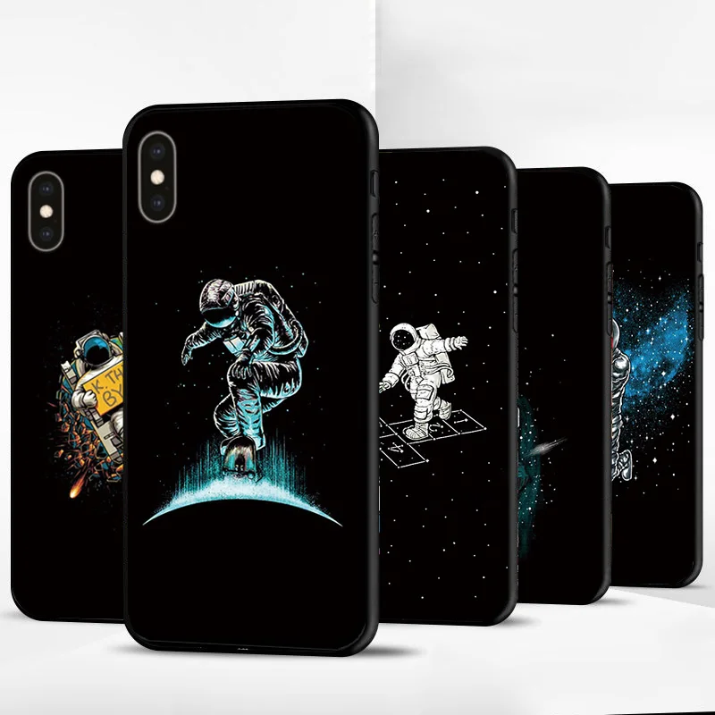 Черный чехол из ТПУ для Apple iPhone X XR XSMax 11 Модный с мультяшным астронавтом 6 6S 7 8 Plus