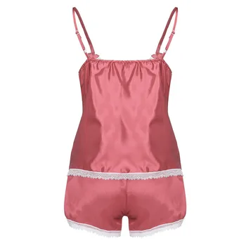 

pajamas for women Tracksuit Womens Sexy Satin Sling Sleepwear Lingerie Lace Bowknot Nightwear Underwear Set пижама женская