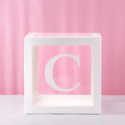 1Pc Transparent 26 Letter Square Cardboard Box Balloon Box for Baby Shower Christening Birthday Party Decor P7Ding - Цвет: C