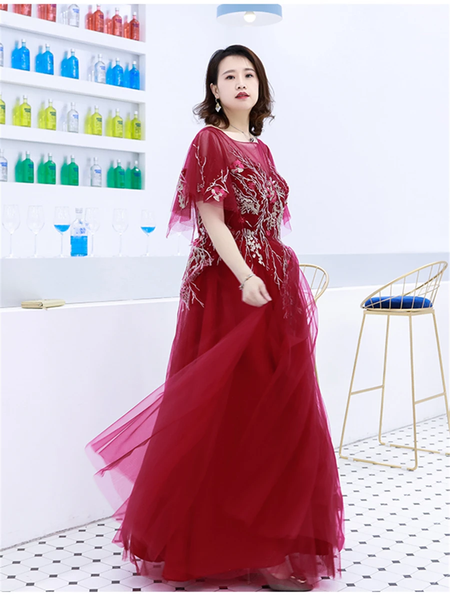 Длинные вечерние платья с вышивкой и кристаллами Robe De Soiree, женские вечерние платья с коротким рукавом размера плюс, вечерние платья с круглым вырезом T081
