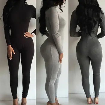 

2019 Brand New Women Clothes Zipper Clubwear Bodysuits Playsuit Long Sleeve Bodycon Party Jumpsuit Trousers Bodysuit