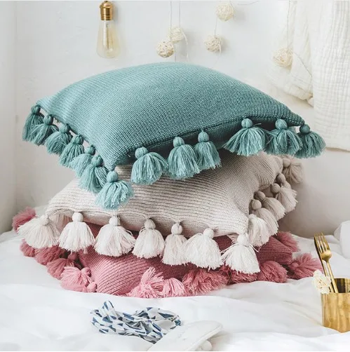 

Baby Pillow Decorate Kids Baby Room Decor Knitted Crochet Cushion Cover Pompom Throw Pillow Covers Infant Room Decoration 45*45