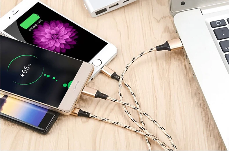 3in1 USB кабель для передачи данных для iPhone samsung Xiaomi мульти зарядное устройство для быстрой зарядки тканые синхронизация микроданных, кабель мобильного телефона Тип usb док-станция с USB кабеля