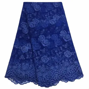 

African lace fabric 2019 High Quality Mesh tulle French lace fabric For Nigerian Royal Blue 3 d embroidered Wedding Dress