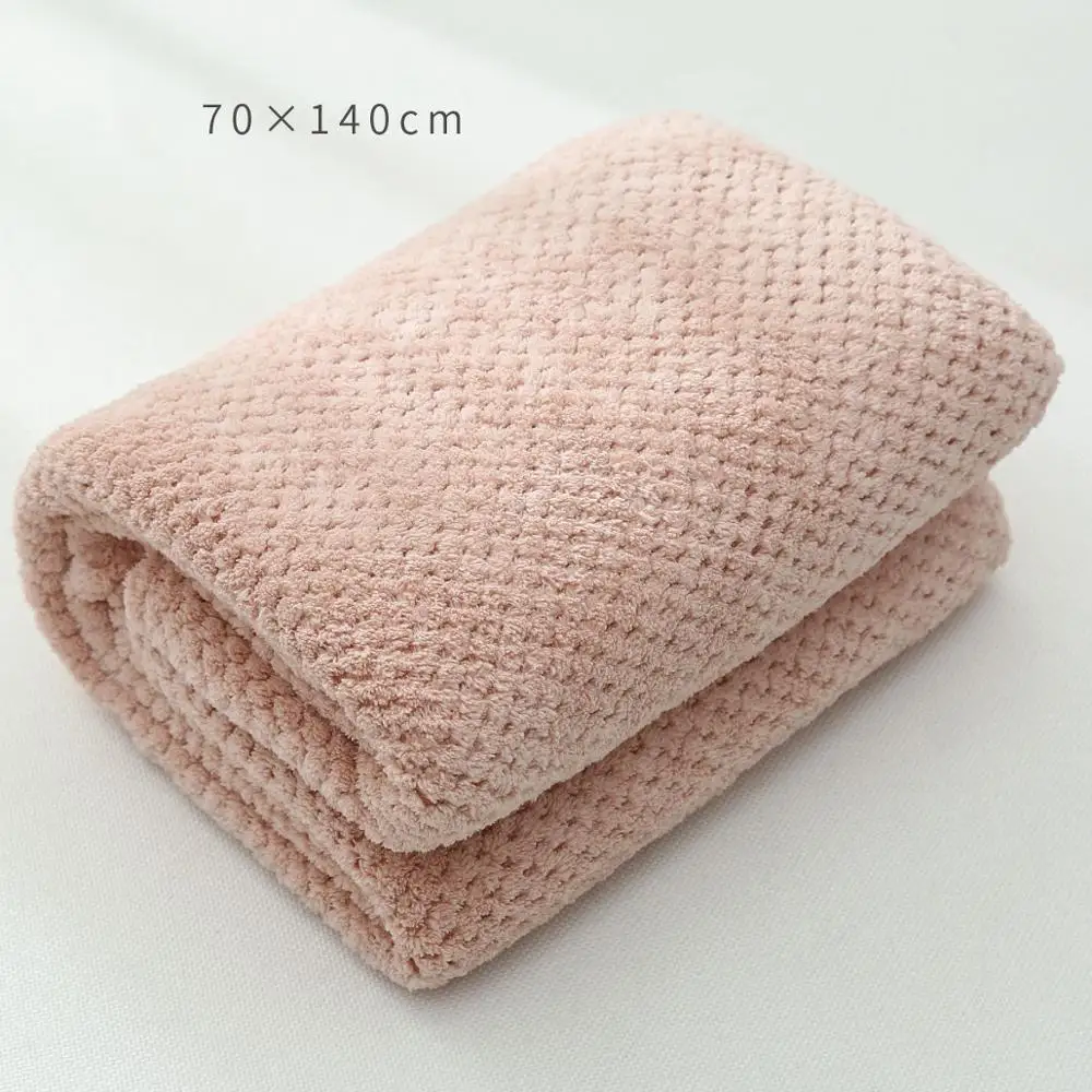 New 70X140CM Bath Towels For Adults High Quality Thicken Soft Shower Swimming Spa Sport Travel Towels Microfiber Large Towel Set - Color: Pink towel