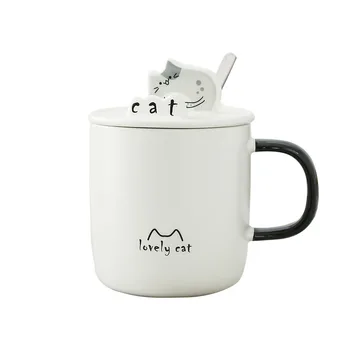 

Creativity Mobile Phone Stand Mugs Cute Cartoon Cat Ceramic Coffee Mugs with Spoon Lid Office Student Milk Cup Tea Cup Gift Mug