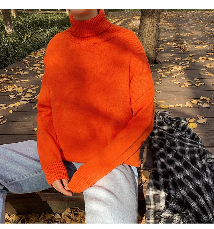 Liketkit, мужской весенний свитер с высоким воротом, новинка, однотонный Повседневный Модный корейский теплый пуловер, Женский вязаный свитер большого размера, топы