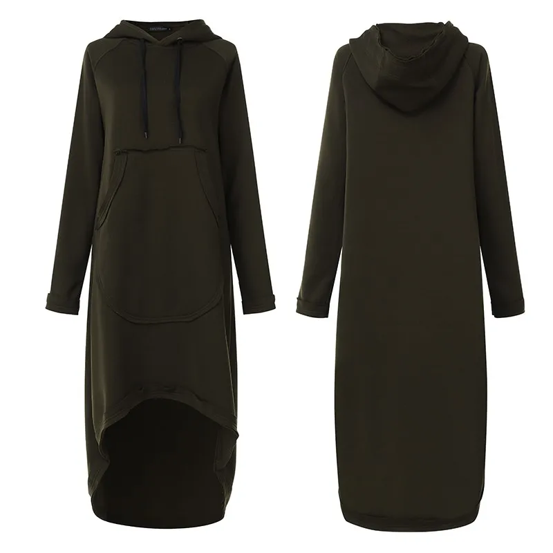 Plus Size Women's Sweatshirts Midi Hoodies Dress 2019 ZANZEA Irregular Vestidos Female Long Sleeve