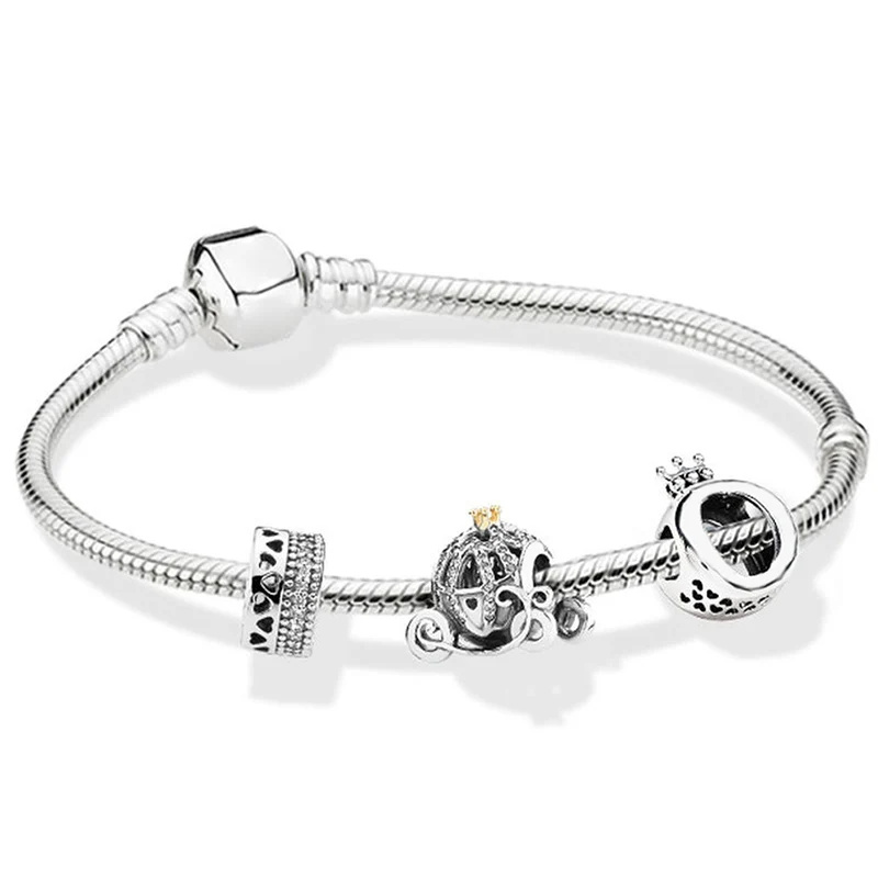 

100% 925 pure silver 1:1 ZT0123 romantic crown pumpkin car love fashion autumn bead bracelet with pandoras clasp gift set