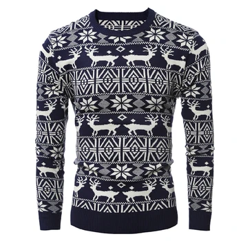 

2019 Christmas Sweater Long Sleeve Brand Elk Red Men Pullover Sweaters Slim Fit Peace Deer Jumper Casual Mens Autumn Tops