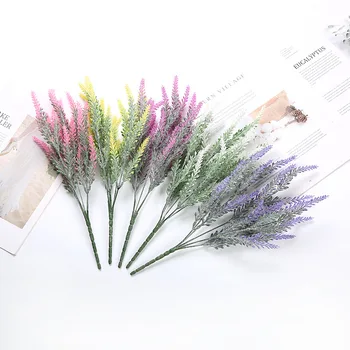 25 Heads Wedding Party Artificial Lavender Flower Romantic Provence Decoration Flocking Lavender Bouquet Fake Plants Home Decor