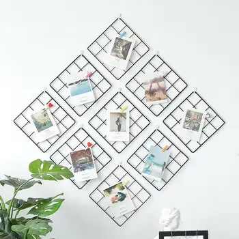 

Nordic Iron Metal Grid Decor Photo Frame Multi-Function Wall Art Display Mesh Storage Shelf Organizer Rack Holder