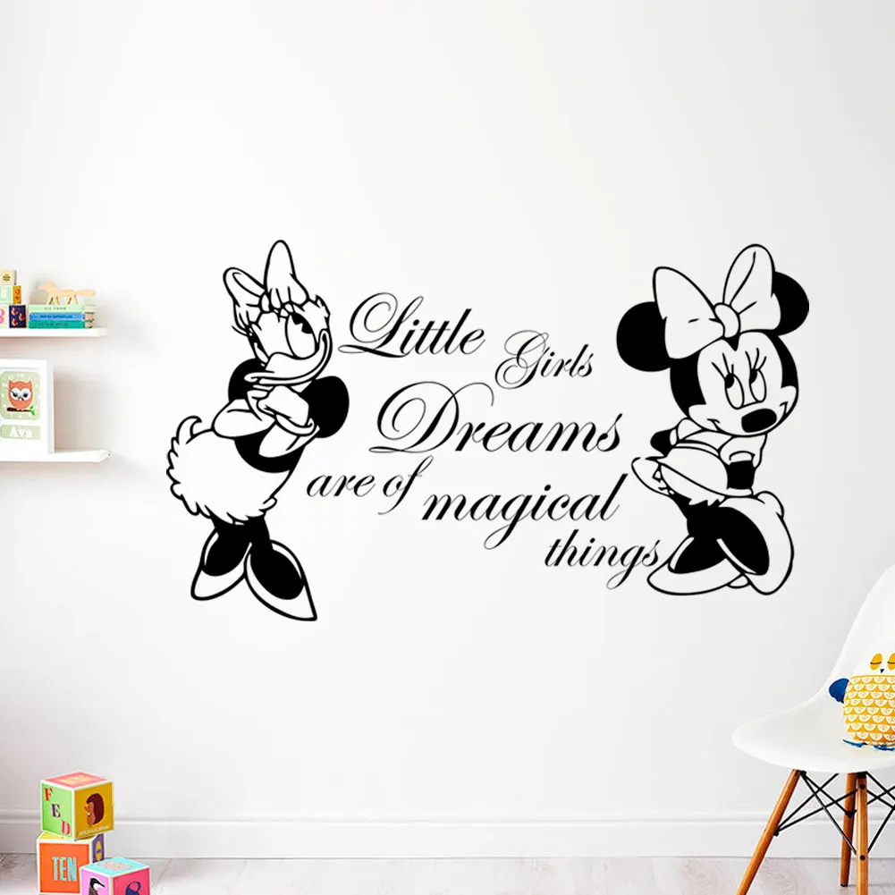 Disney Minnie Mouse & Daisy Wall Mural Kids Room Decor Little Girl Dreams Quote Wall Sticker Vinyl Art Poster Accessories