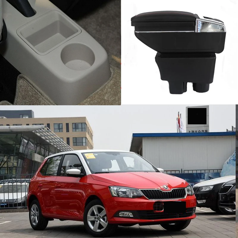 

Car armrest box central Store box with 12V USB for skoda fabia 5J fabia 2007 2008 2009 2010 2011 2012 2013 2014 2015 2016 2017