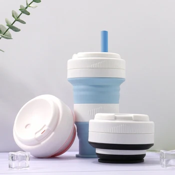 

2020 NEW silicone coffee cup Portable travel water cup Office coffee cup 550ML with straw Folding cup coffee mug