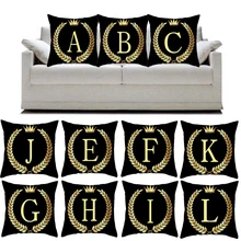Fshion fronha de sofá com letras douradas, capa de almofada preta com pele de pêssego, produtos têxteis para casa (sem travesseiro)
