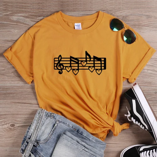 Yellow ONSEME/футболка с надписью «Music Note»; женская одежда; коллекция года; одежда в Корейском стиле с надписью «Love music love life»; летние хлопковые топы для девочек; Q-919 - Цвет: Yellow
