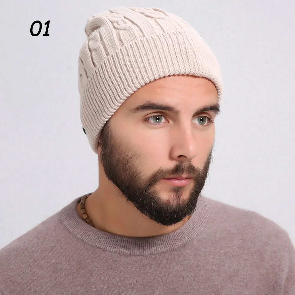 01 Beige Новинка, Sparsil, стильный мужской зимние вязаные шапки без полей с теплой флисовой подкладкой теплые толстые Кепки Для мужчин 2 Слои эластичная мягкая прогулочная рыбалка в стиле хип-хоп бейсбольная Кепка Для Взрослых на открытом воздухе - Цвет: 01 Beige