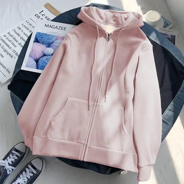 Lazy Plush and Thick Zip up Autumn And Winter Fashion Women Sweatshirt hoodie coat Korean Soild