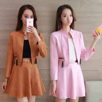 

Ladies Blazer and Skirt Women's Suit 2 Piece Sets Solid Casual Korean Style Jacket Coat+Mini Pleated Skirt Elegant Suit H193