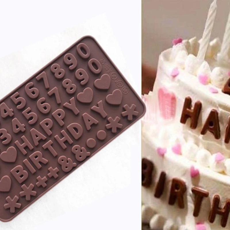 Happy Birthday Alphanumeric Symbols Letters Silicone Mold Heart-shaped Chocolate Fondant Cake Diy For Kitchen Baking Mold Tools1