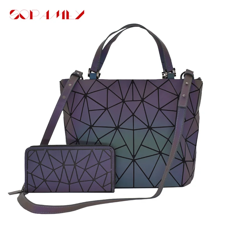 2021 New Women Handbags 2 Pcs Set Crossbody Bags For Geometric Luminous Shoulder Bag Female Purse and wallet Totes | Багаж и сумки