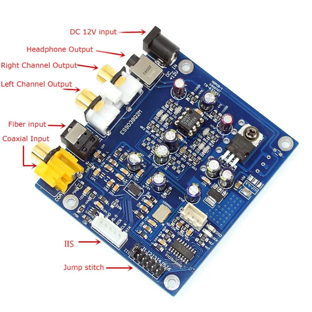 

ES9038 Q2M I2S DSD Fiber Coax DAC Input Decoder Board YJ