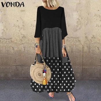 

VONDA Bohemian Dress Women Beach Patchwork Maxi Long Dress 2020 Spring Causal Sundress Vintage Half Sleeve Vestidos Plus Size