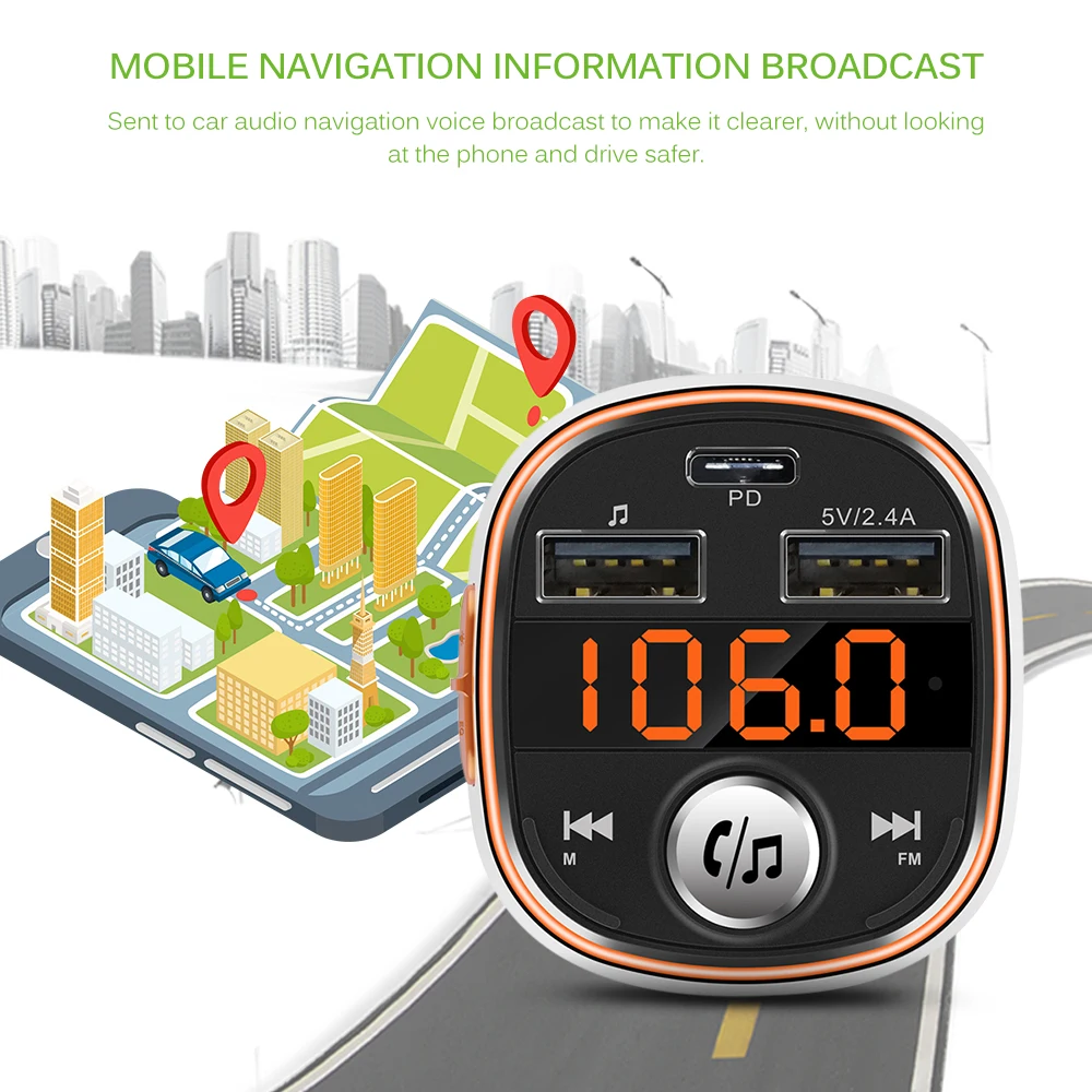 Vingtank Bluetooth Автомобильный MP3-плеер беспроводной автомобильный fm-передатчик автомобильное зарядное устройство режим громкой эквалайзера с двойным usb-портом и интерфейсом PD
