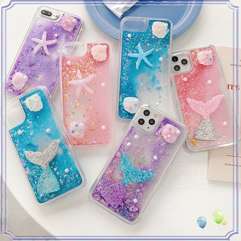 

3D-чехол для телефона с изображением рыбьего хвоста и морской звезды для iPhone 14Pro 14Promax 13 13Pro 12 12Promax 1111Promax 15 15Promax 3D quicksand