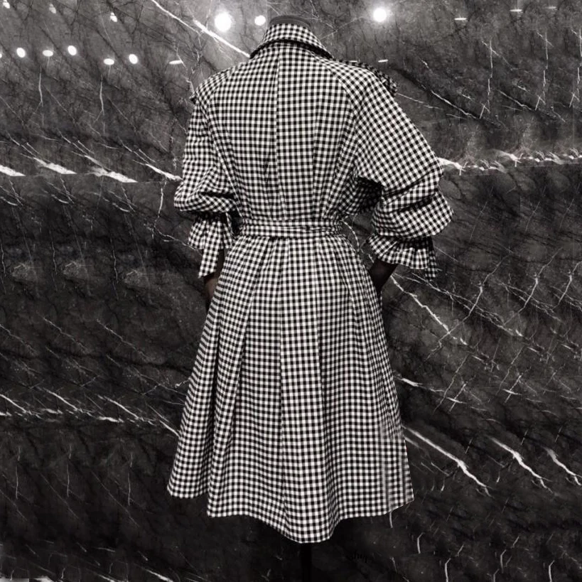Women's Autumn winter Checked Trench Coat  large
