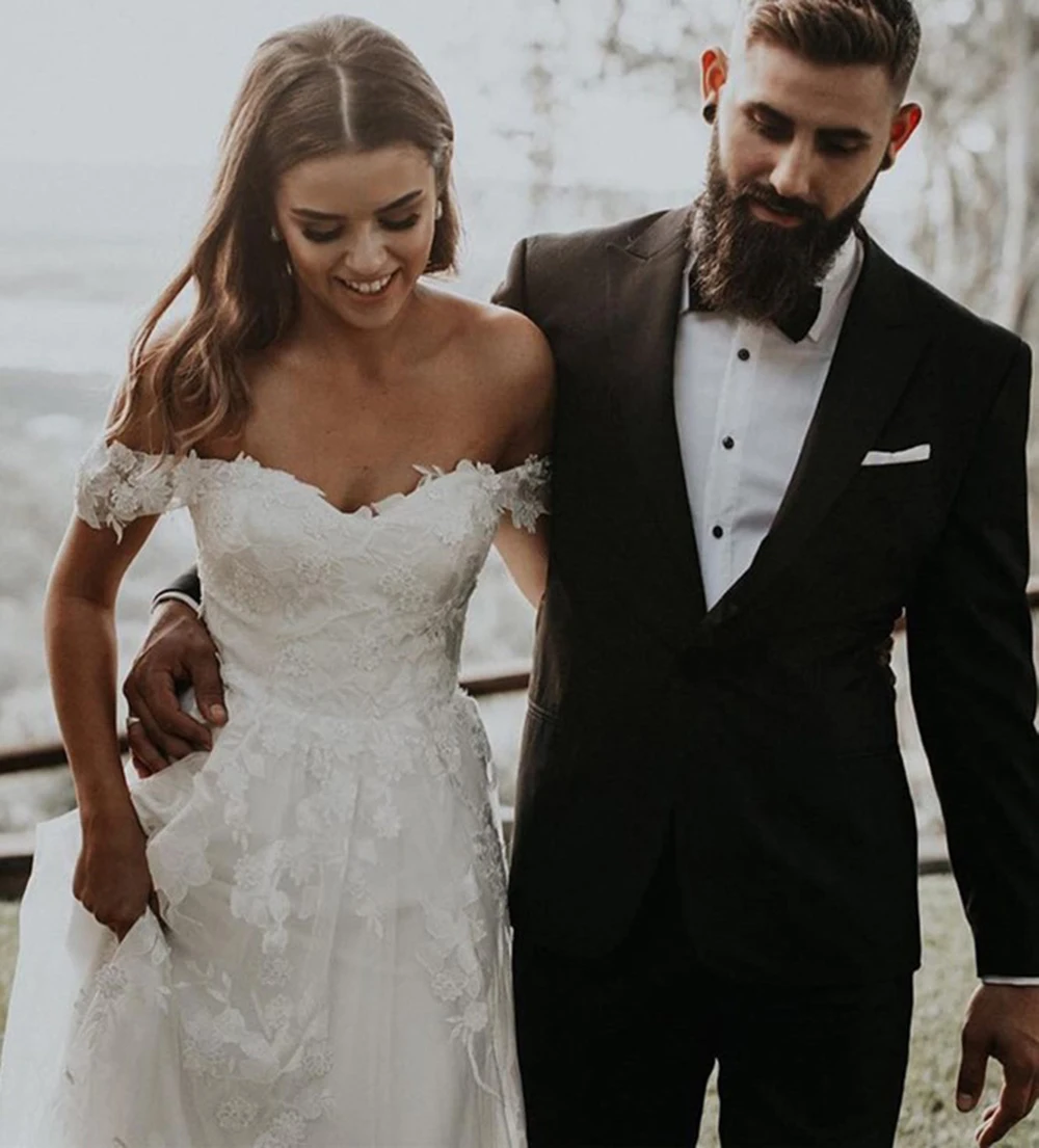 

Dressv Customized Wedding Dresses Tulle 2020 Off-The-Shoulder Floor-Length Sleeveless Backless Appliques Bride Wedding Dress