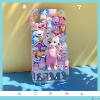 

DIY Case for iPhone Se2 Handmade Creamy Phone Cover iP11 pro max 3D cat Mobile Shell ip 7/8 plus 6s+ cute candy food X/XS MAX XR
