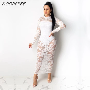 

ZKYZWX Sexy Two Piece Set Women Spring Clothing Bodysuit and Lace Mesh Sheer Maxi Dress Night Party Club Outfits Matching Sets