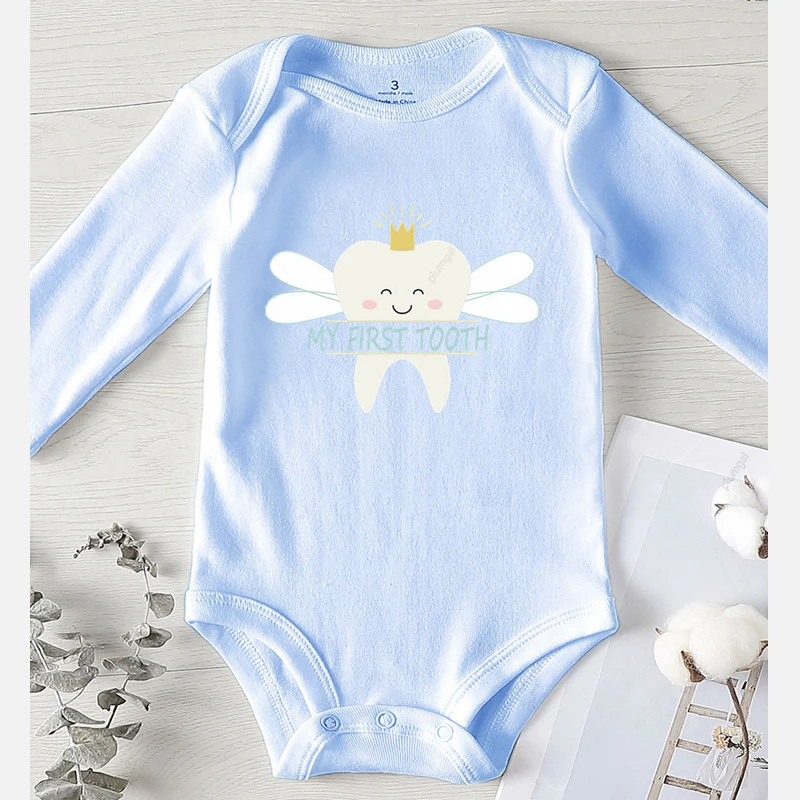 Newborn Knitting Romper Hooded  Clothes for Babies Cotton Printed My First Tooth Prints Newborn Girl Outfits New Born Baby Romper Jumpsuit Kids Autumn Warm Baby Bodysuits  Baby Rompers