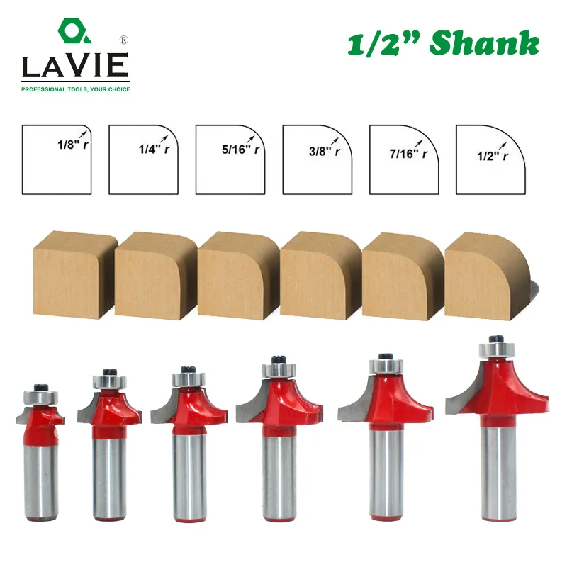LA VIE 6pcs 1/2" Shank Corner Round Bit Over and Beading Edging Router Set C3 Carbide Tipped Tenon Cutter for Wood | Инструменты