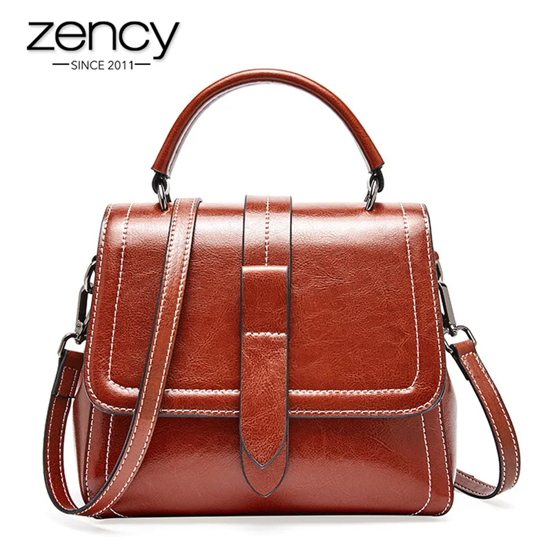 

Zency Retro Brown Women Tote Handbag 100% Genuine Leather Daily Casual Shopping Messenger Shoulder Bag Luxury Dark Red Black