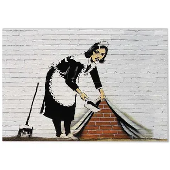 

Panorama Canvas Banksy Graffiti Maid Sweeping Under Carpet - Printed on Canvas - Banksy Canvas - Wall Art Print Picture - Modern Art Print for Walls - Banksy Decoration