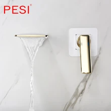 Wall Mounted Waterfall Basin Faucet White and Gold washbasin faucet crane Dual Holes Hot Cold Water Sink Mixer Tap.