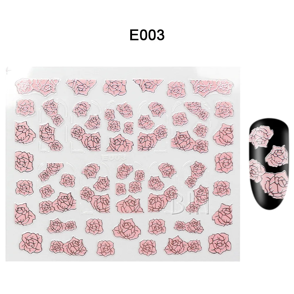 Напрямую от производителя продажи ногтей Маникюрные наклейки 3D Цветочные наклейки серии E наклейки для ногтей маникюра рельеф розовый цветок 12 Colo