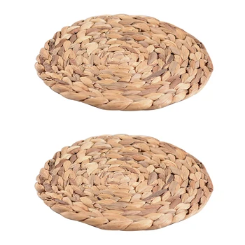

2pc Natural Water Hyacinth Weave Placemat Round Braided Rattan Tablemats Placemat