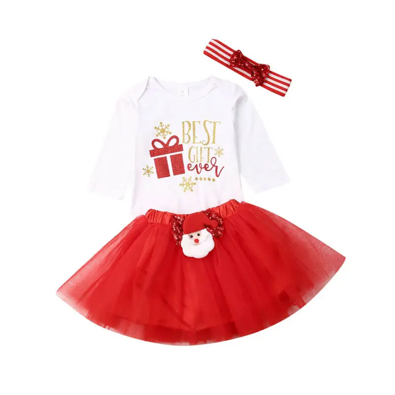 

0-24M Christmas Newborn Baby Girls Clothing Set Baby First Christmas Rompers + Red Tutu Skirts + Headband Outfits Xmas Costumes
