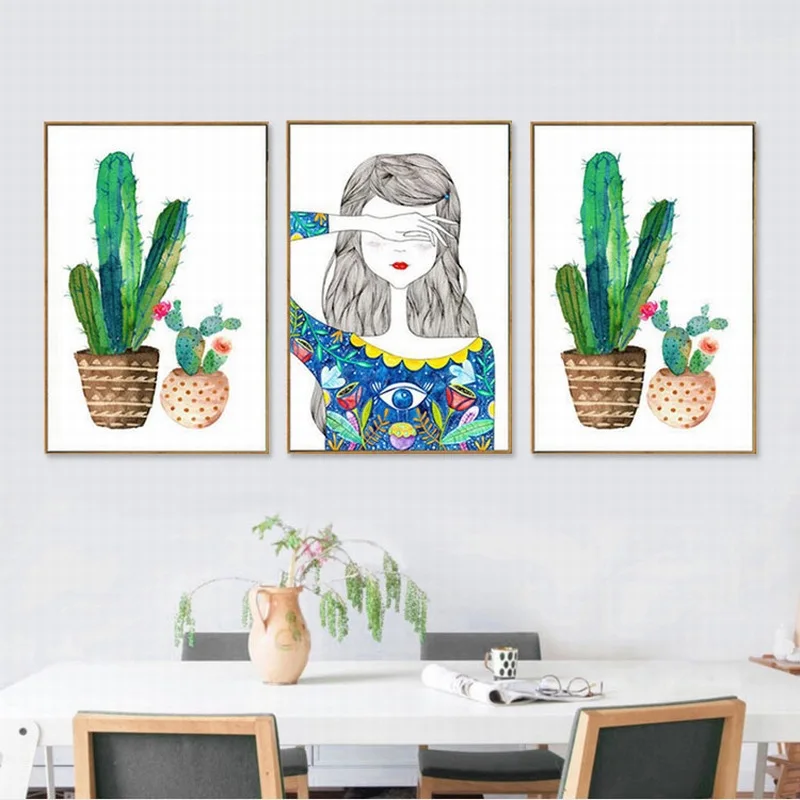 

Nordic Decorative Painting Modern Living Room Hipster Hanging Painting Bedroom Restaurant Two Couplets Mural Green Vegetation GI